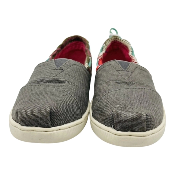 TOMS Gray Bimini Stripe Knit Sweater Canvas Flats Youth 5 - Picture 3 of 5